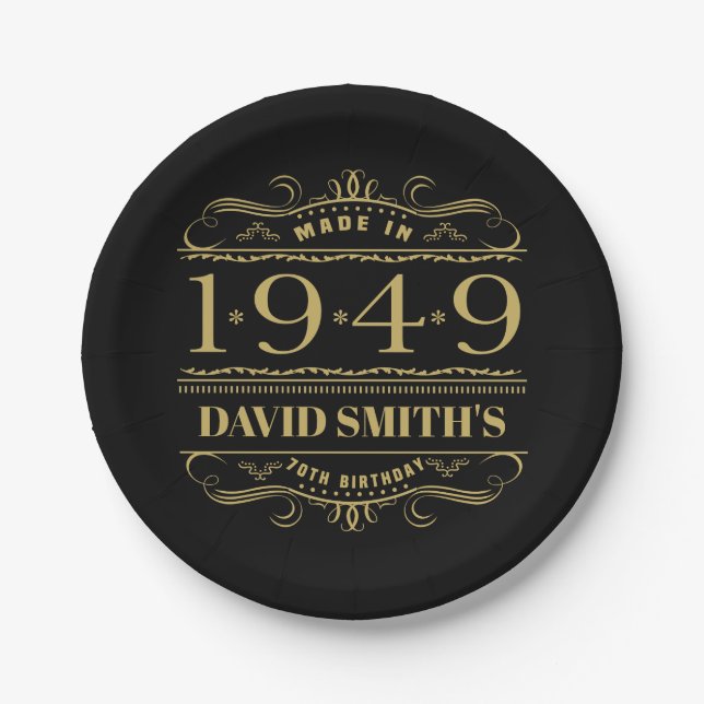 Personalized 1949 70th Birthday Paper Plate (Front)