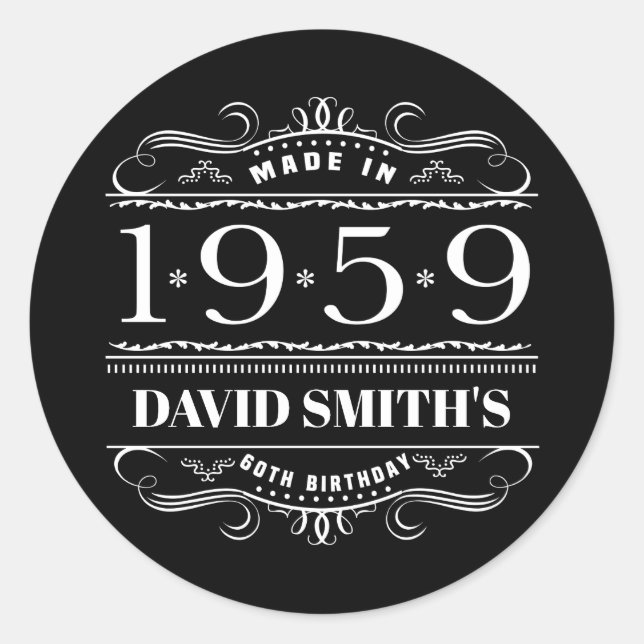 Personalized 1959 Birthday For Men Classic Round Sticker (Front)