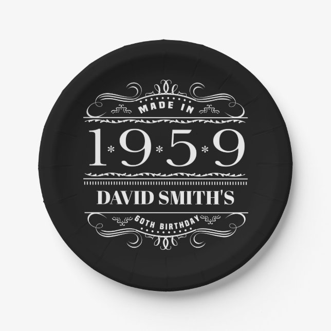 Personalized 1959 Birthday For Men Paper Plate (Front)