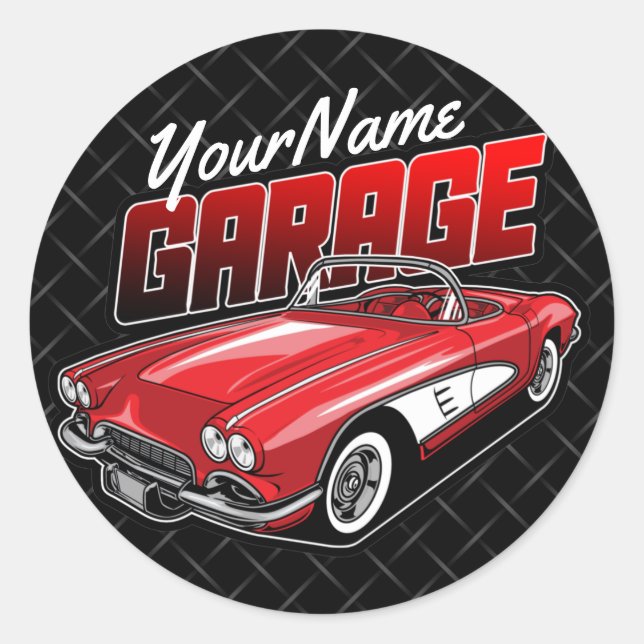 Personalized 1961 C1 Red Classic Sports Car Garag Classic Round Sticker (Front)