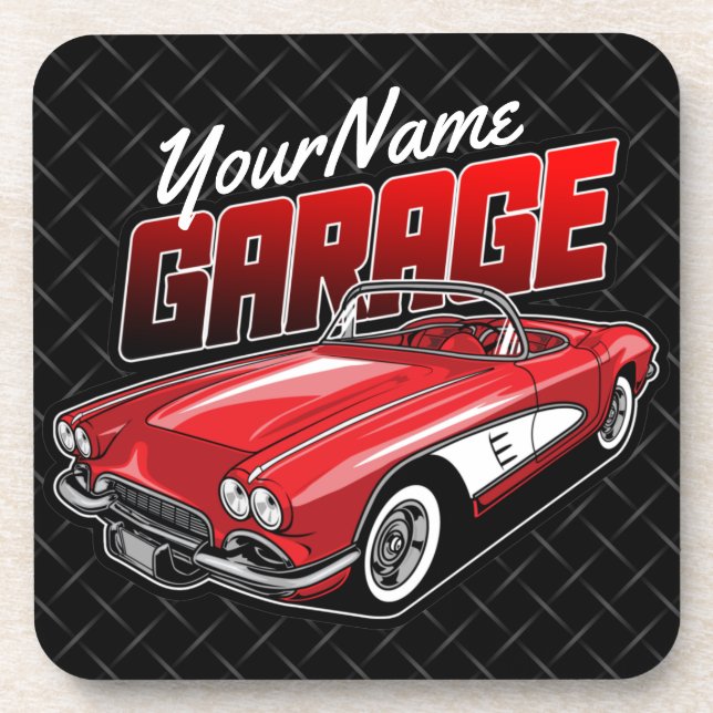 Personalized 1961 C1 Red Classic Sports Car Garage Coaster (Front)