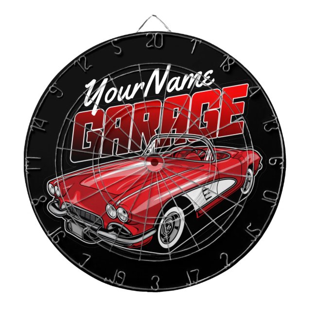 Personalized 1961 C1 Red Classic Sports Car Garage Dartboard (Front)