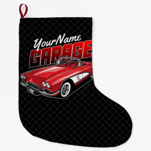 Personalized 1961 C1 Red Classic Sports Car Garage Large Christmas Stocking