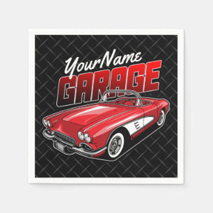 Personalized 1961 C1 Red Classic Sports Car Garage Napkin