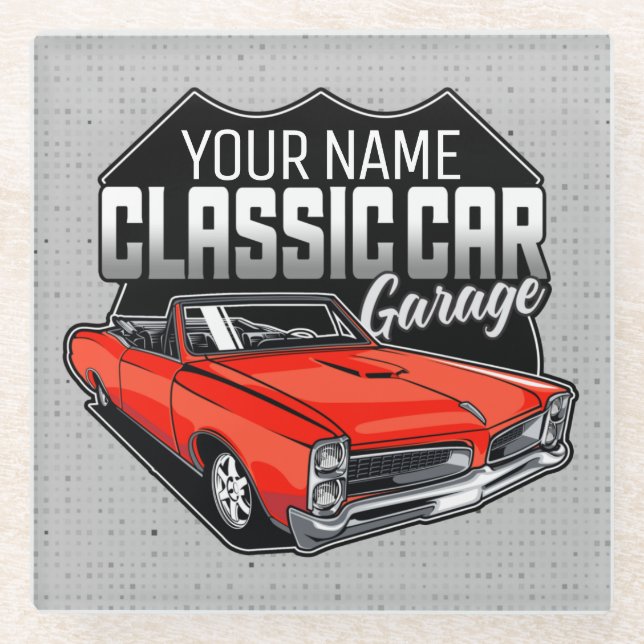 Personalized 1966 Convertible Classic Car Garage Glass Coaster (Front)