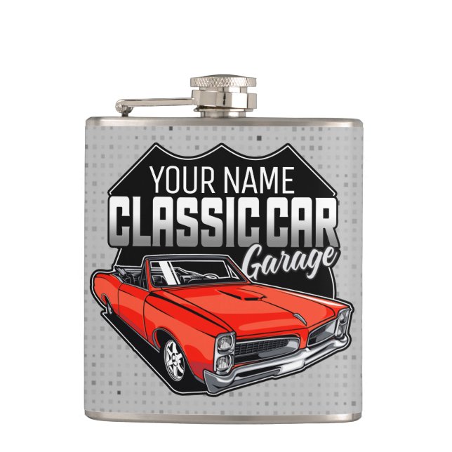Personalized 1966 Convertible Classic Car Garage Hip Flask (Front)