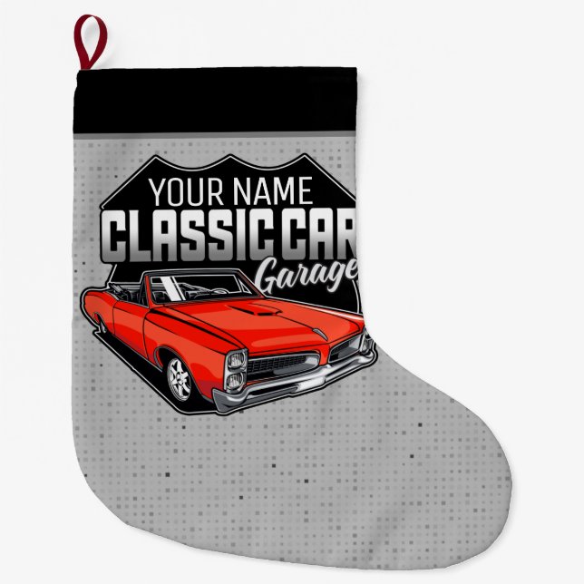 Personalized 1966 Convertible Classic Car Garage Large Christmas Stocking (Front)