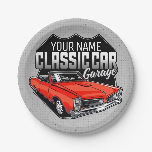 Personalized 1966 Convertible Classic Car Garage Paper Plate (Front)