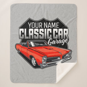 Personalized 1966 Convertible Classic Car Garage Sherpa Blanket