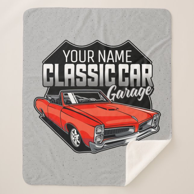 Personalized 1966 Convertible Classic Car Garage Sherpa Blanket (Front)