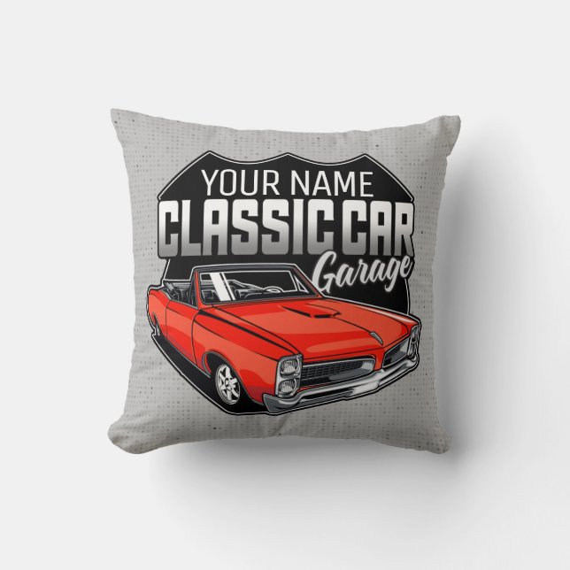 Personalized 1966 Convertible Classic Car Garage Throw Pillow (Front)