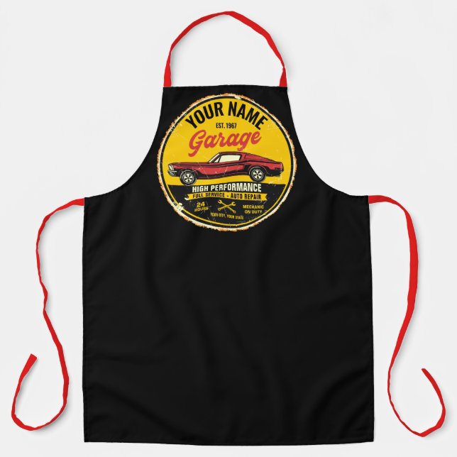 Personalized 1967 Fastback Red Classic Car Garage  Apron (Front)