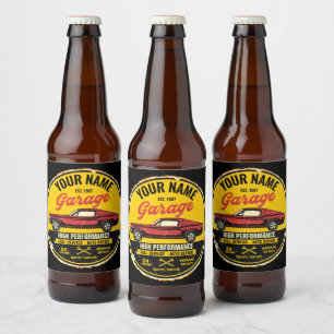 Personalized 1967 Fastback Red Classic Car Garage  Beer Bottle Label