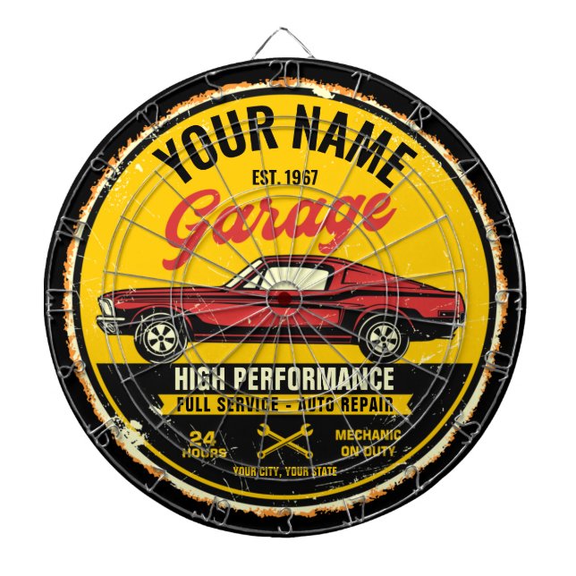 Personalized 1967 Fastback Red Classic Car Garage Dartboard (Front)