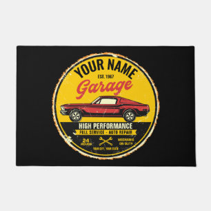 Personalized 1967 Fastback Red Classic Car Garage  Doormat