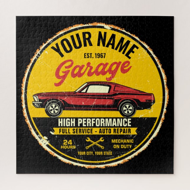 Personalized 1967 Fastback Red Classic Car Garage  Jigsaw Puzzle (Vertical)