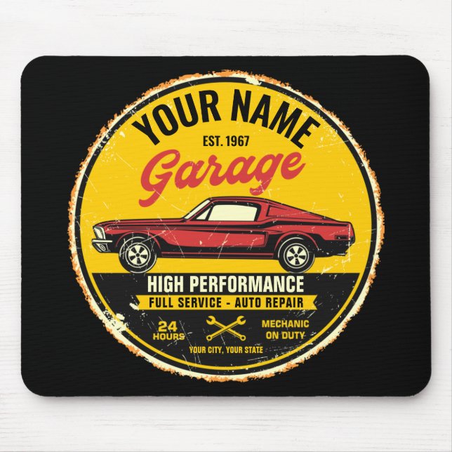 Personalized 1967 Fastback Red Classic Car Garage Mouse Pad (Front)