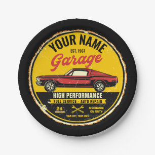 Personalized 1967 Fastback Red Classic Car Garage  Paper Plate