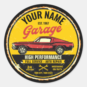 Personalized 1967 Fastback Red Classic Car Garage Round Sticker