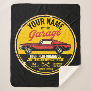 Personalized 1967 Fastback Red Classic Car Garage  Sherpa Blanket
