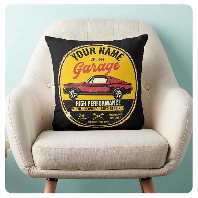 Personalized 1967 Fastback Red Classic Car Garage  Throw Pillow (Creator Uploaded)