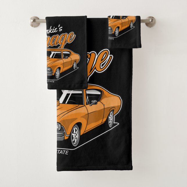 Personalized 1968 396 Classic Muscle Car Garage Bath Towel Set (Insitu)
