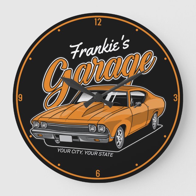 Personalized 1968 396 Classic Muscle Car Garage Large Clock (Front)