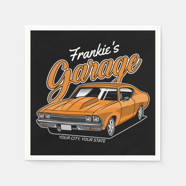 Personalized 1968 396 Classic Muscle Car Garage Napkin (Front)