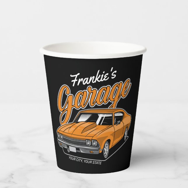 Personalized 1968 396 Classic Muscle Car Garage Paper Cups (Front)