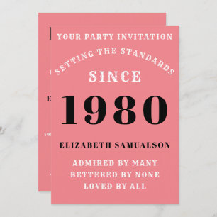 Personalized 1980 Birthday Add Your Name Pink Invitation