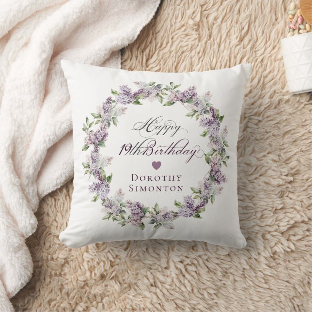 Personalized 19th Birthday Gift Purple Lilac Throw Pillow (Blanket)