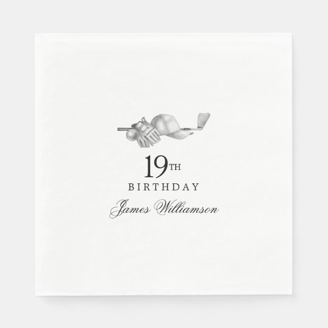Personalized 19th Birthday Party Golf Theme Napkin (Front)