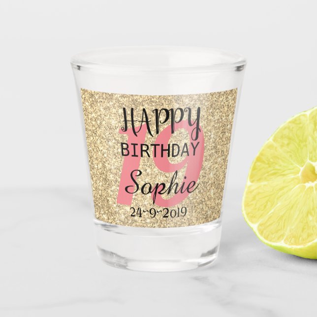 Personalized 19th Birthday Shot Glass (Front)