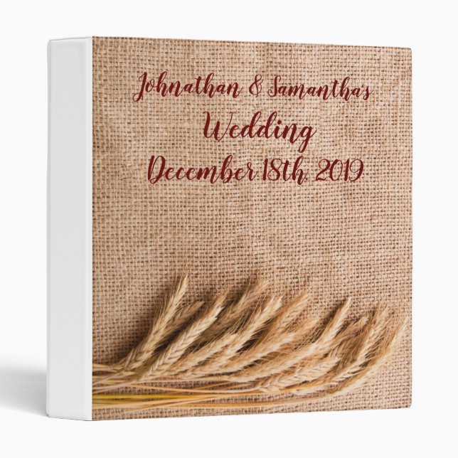 Personalized 1.5" Wedding Binder Wheat on Burlap S (Front/Spine)
