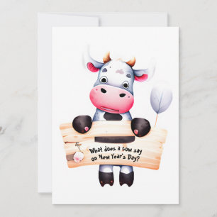 Personalized #1 Dad Joke Funny Cow New Year's Card