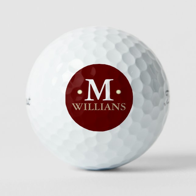 Personalized 1-letter Monogram Dark Red Circle Golf Balls (Front)