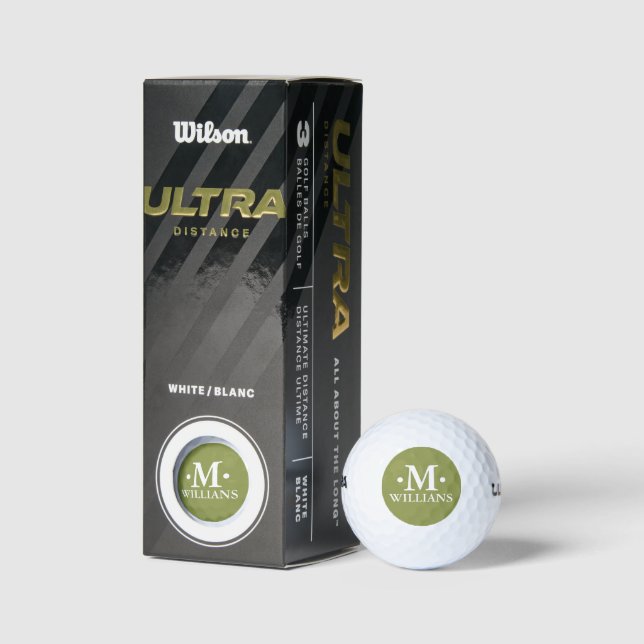 Personalized 1-letter Monogram Olive-Green Golf Balls (Packaging)
