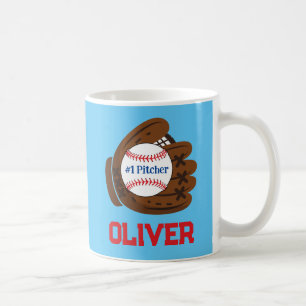 Personalized #1 Pitcher Boy's Baseball Coffee Mug