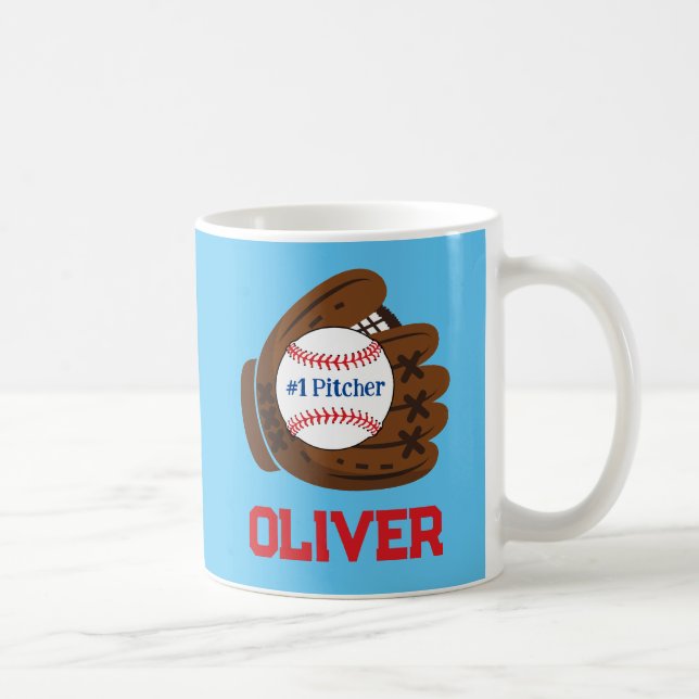 Personalized #1 Pitcher Boy's Baseball Coffee Mug (Right)