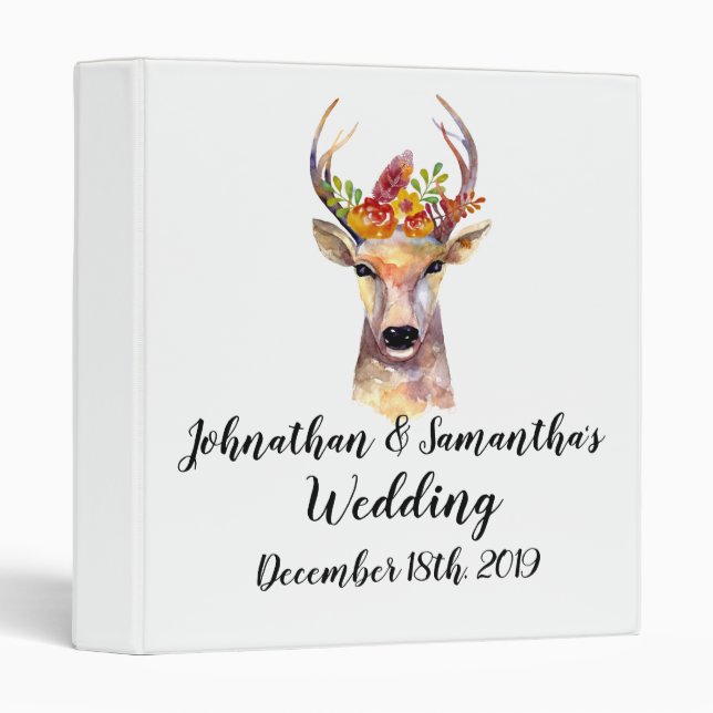 Personalized 1" Wedding Binder boho deer Buck Head (Front/Spine)