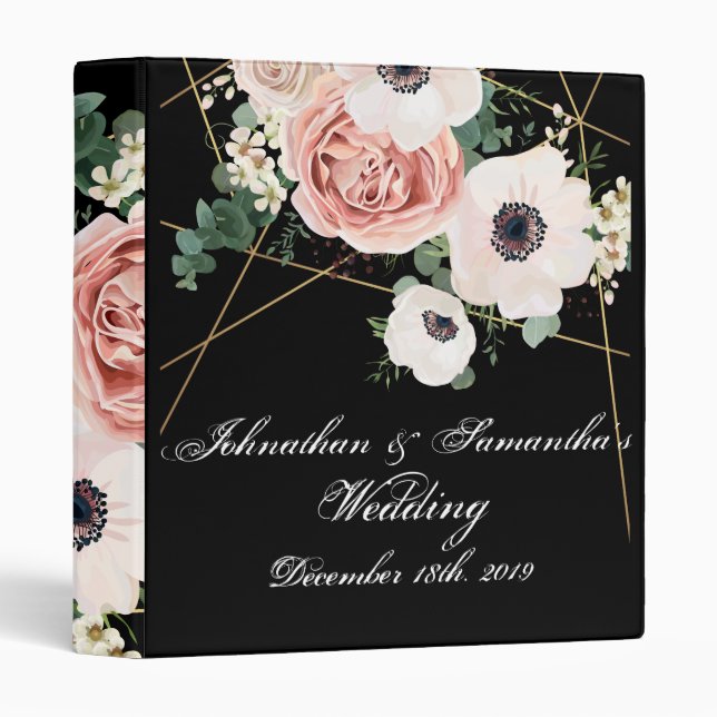 Personalized 1" Wedding Binder Geometric Black (Front/Spine)