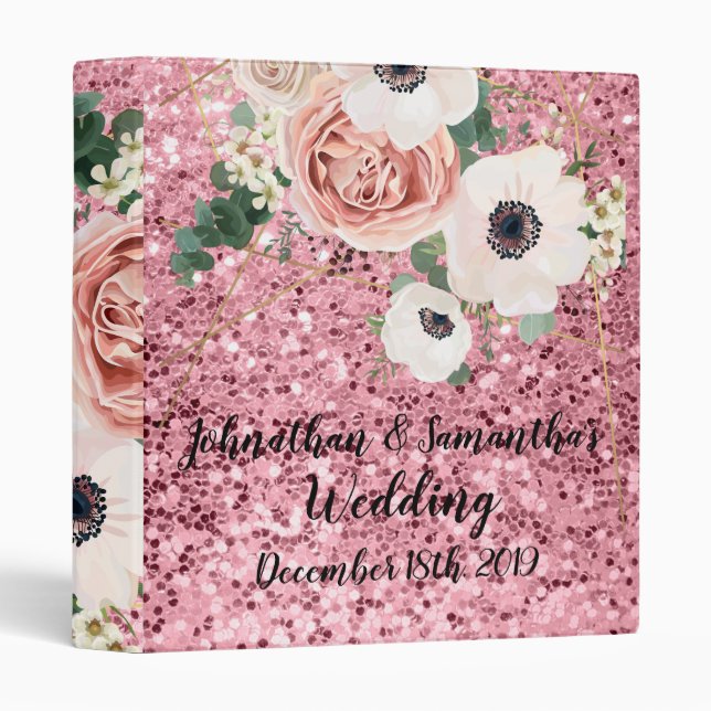 Personalized 1" Wedding Binder Geometric Rose Gold (Front/Spine)