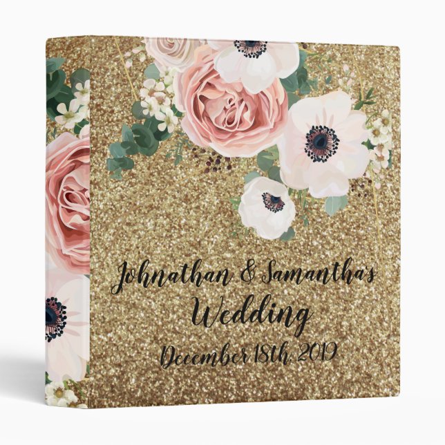 Personalized 1" Wedding Binder Geometric Rose Gold (Front/Spine)