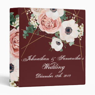 Personalized 1" Wedding Binder Geometric Wine Burg