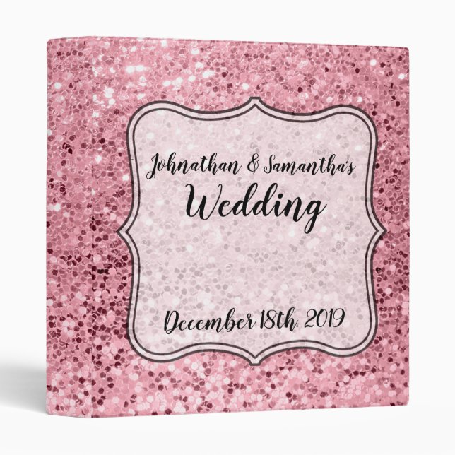 Personalized 1" Wedding Binder Rose Gold Glitter (Front/Spine)