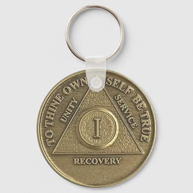 Personalized 1 Year Sober – AA Anniversary Coin Keychain (Front)