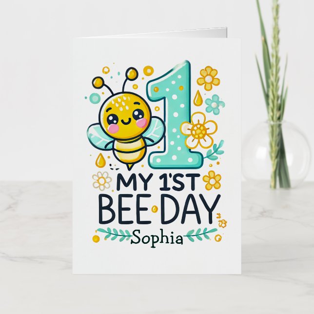 Personalized 1st Bee Day Foil Greeting Card (Front)