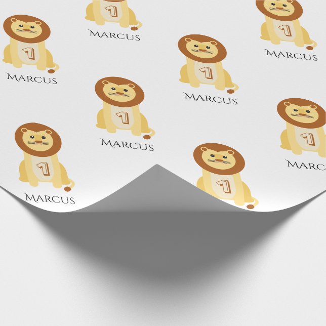 Personalized 1st Birthday baby animal lion Wrapping Paper (Corner)