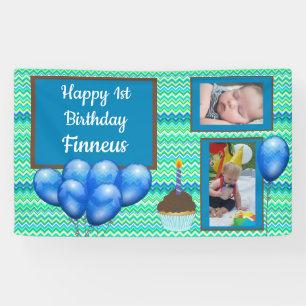 Personalized 1st Birthday Banner for Boy's Blue