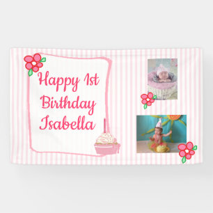Personalized 1st Birthday Banner for Girl's Pink